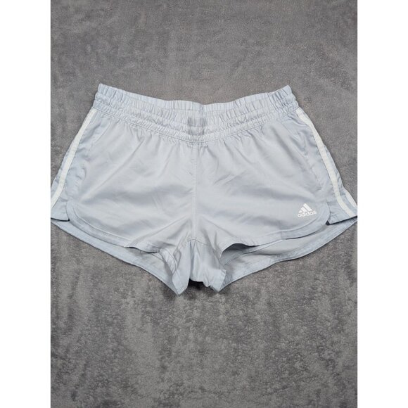 Adidas Pacer 3 Stripes Shorts Womens Medium Blue Athletic Training Performance - Picture 2 of 12